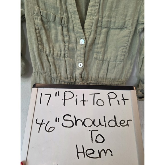 Zara Linen Crinkle Shirt Dress Sz S Light Green Quiet Luxury EuropeanTravel Chic - Picture 6 of 8